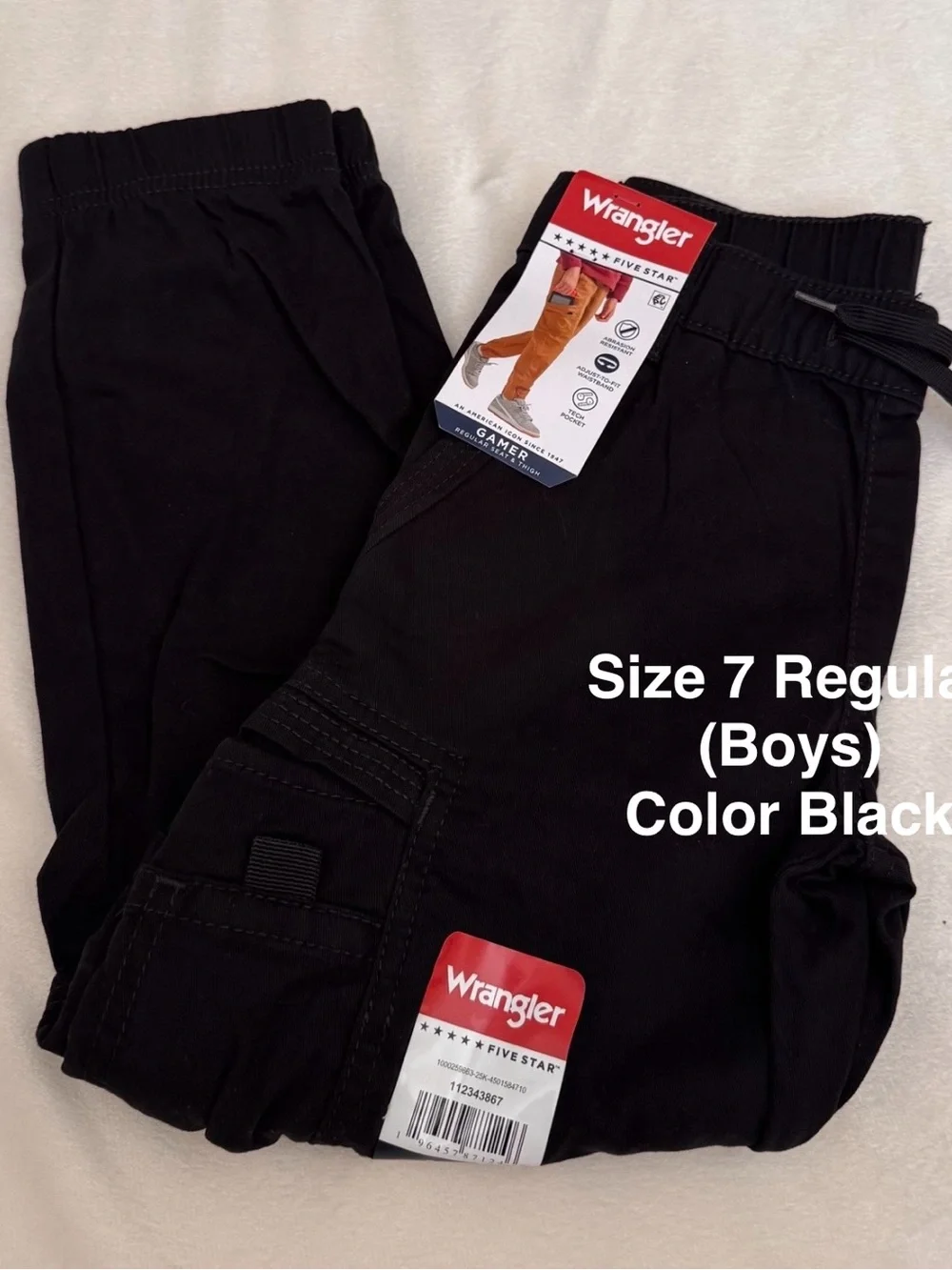 Wrangler Boys Gamer Cargo Twill Pant,, Size 7, Black